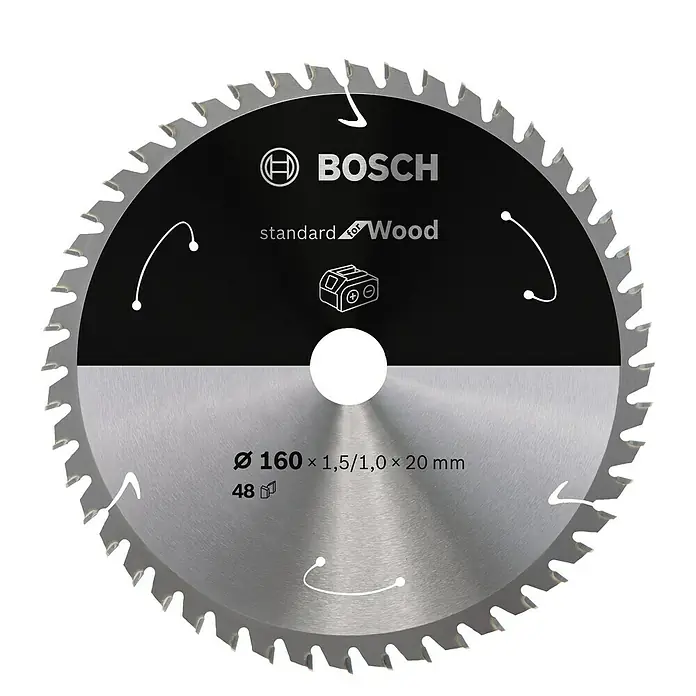 Bosch Cirkelzaagblad - Diameter: 160 mm, Boorgat: 20 mm, Aantal tanden: 48 tanden - Vooraanzicht