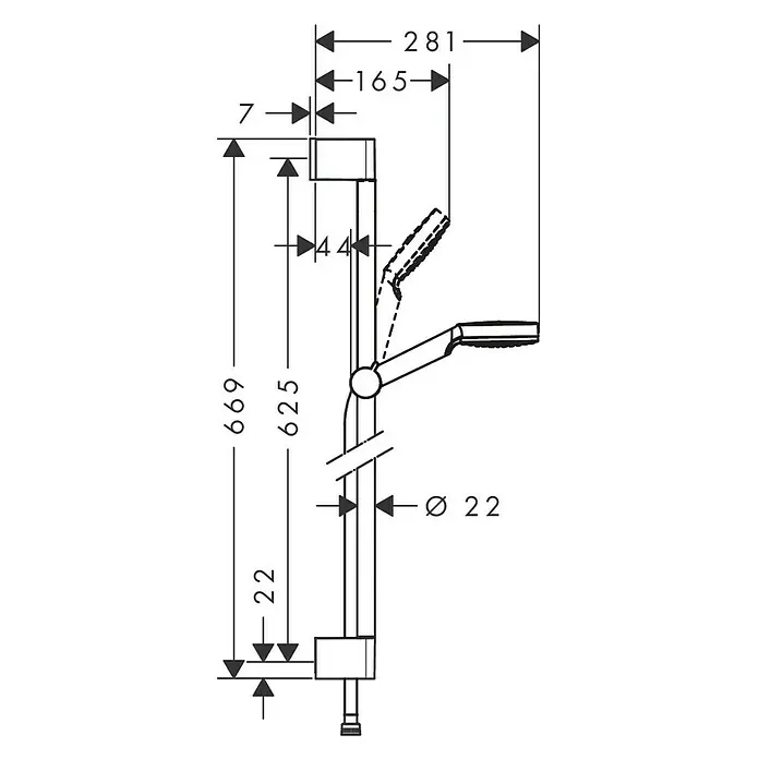 Hansgrohe Crometta Tuš garnitura 1 Jet - Razmak provrta: 62,5 cm, Krom