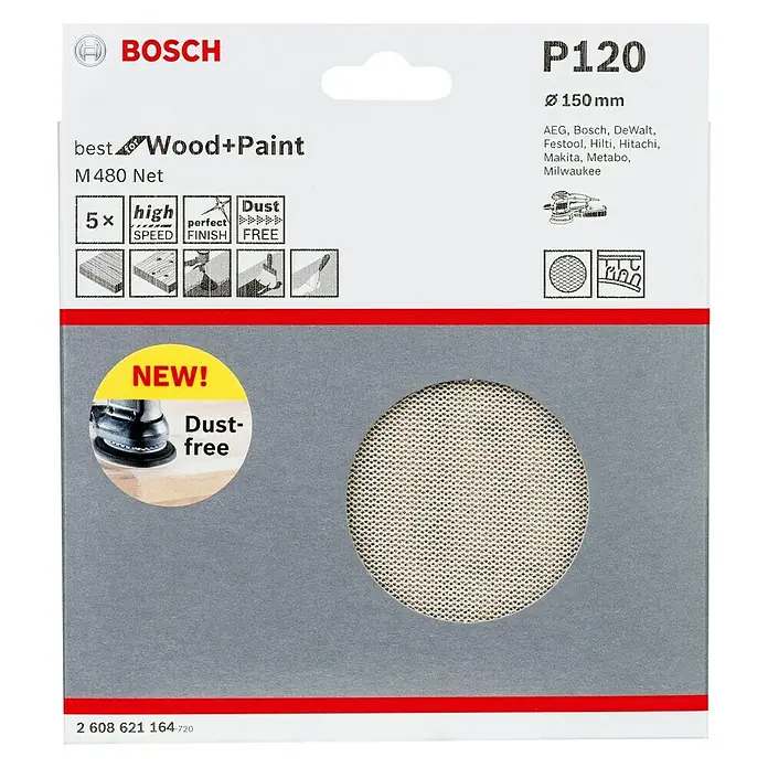 Bosch Schleifblätter M480 Best for Wood - Durchmesser: 150 mm, Körnung: 120, 5 Stk. - Vorderansicht