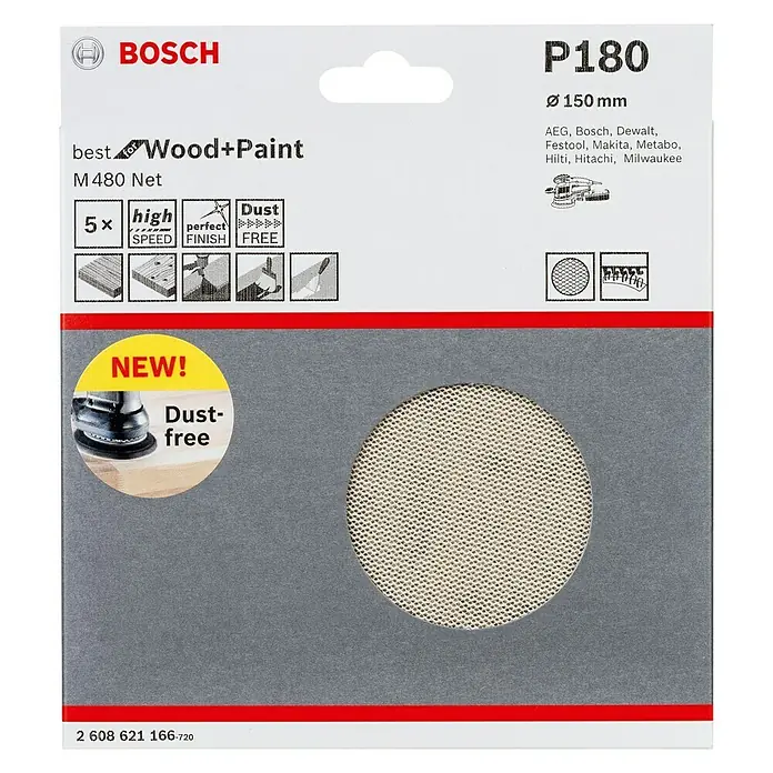 Bosch Schleifblätter M480 Best for Wood - Durchmesser: 150 mm, Körnung: 180, 5 Stk. - Vorderansicht