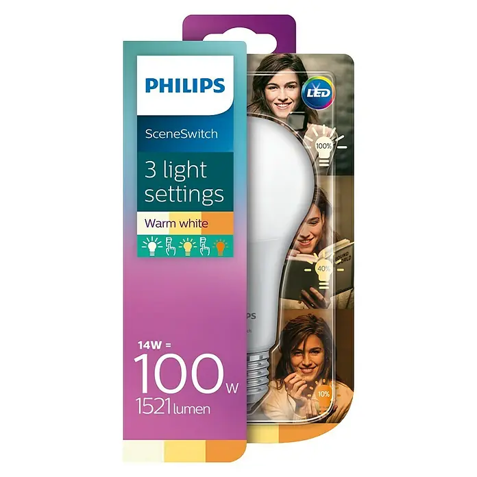 Philips Bombilla LED atenuable - 14 W, E27, Color de luz: Blanco cálido, No regulable, Redonda
