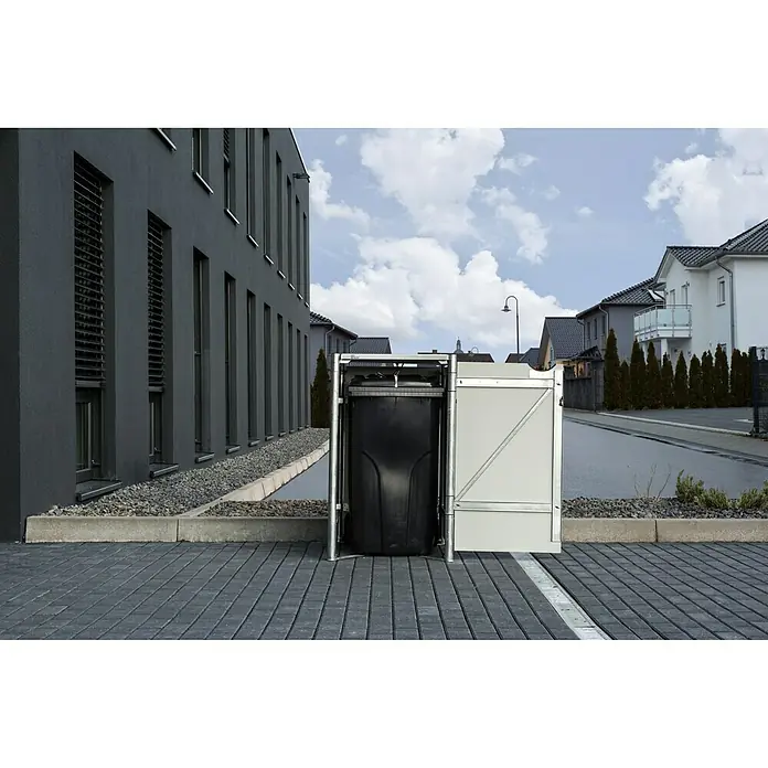 Hide Mülltonnenbox - 80,7 x 69,7 x 115,2 cm, Passend für: 1 Mülltonne 180 - 240 l, Kunststoff, Schwarz - Anwendungsbeispiel