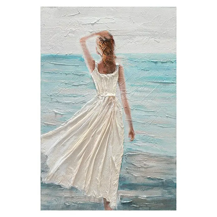 Cuadro pintado a mano Mujer y playa - Woman and beach, An x Al: 60 x 90 cm