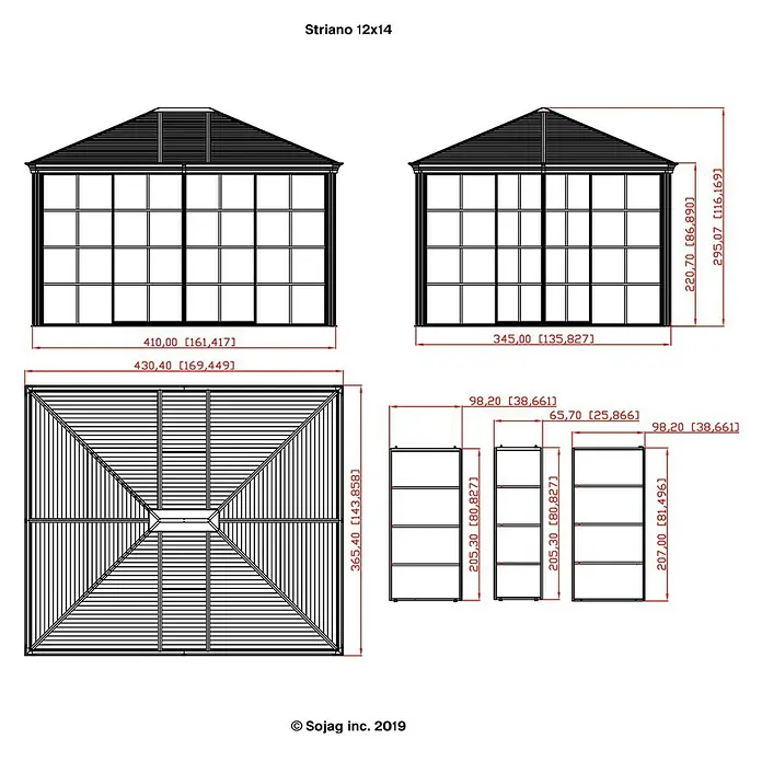 Sojag Pavillon Striano 12 x 14 - L x B x H: 427 x 362 x 296 cm, Champagner, Walmdach
