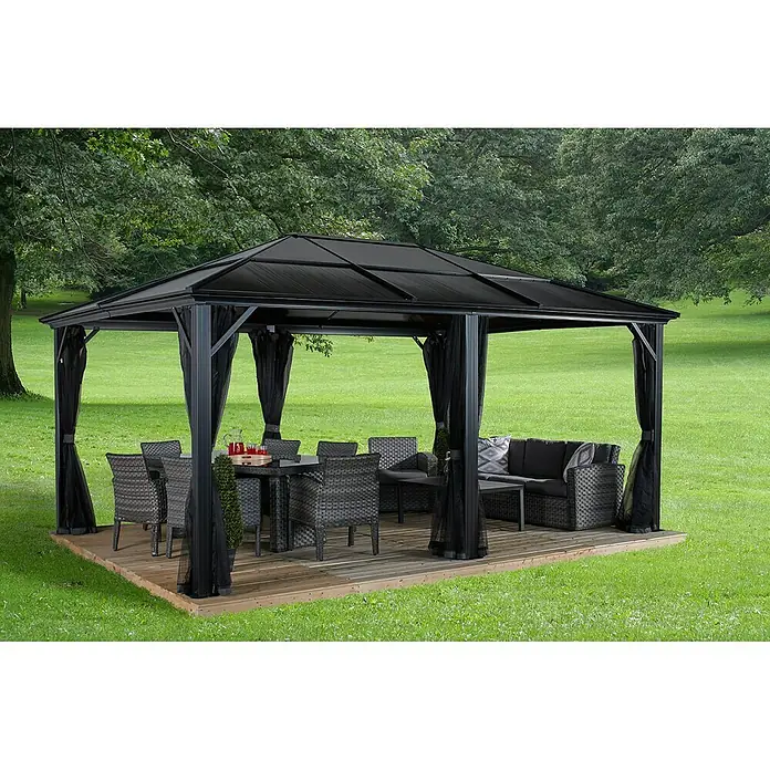 Sojag Pavillon Meridien 12 x 16 - L x B x H: 485 x 365 x 270 cm, Anthrazit, Walmdach - Stimmungsaufnahme