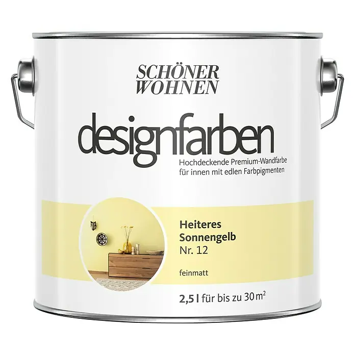 SCHÖNER WOHNEN-Farbe Wandfarbe Designfarbe - Heiteres Sonnengelb, 2,5 l, Matt - Vorderansicht