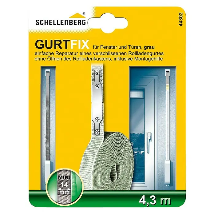 Schellenberg Gurtfix Mini - Länge: 4,3 m, Gurtbreite: 14 mm, Grau