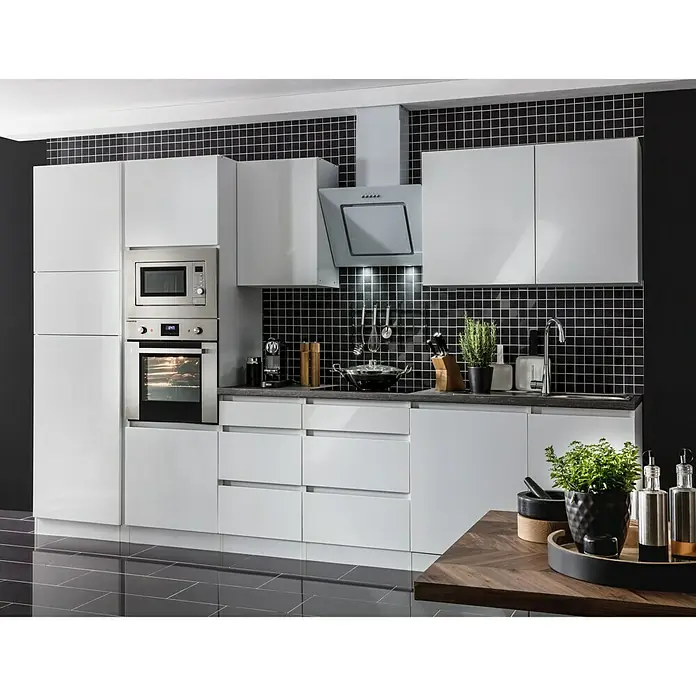 Respekta Premium Küchenzeile GLRP345HWWGKE - Breite: 345 cm, Mit Elektrogeräten, Weiß Hochglanz