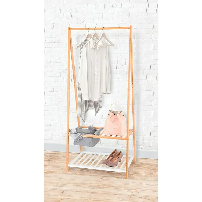 Garderobenständer - L x B x H: 45 x 70 x 160 cm, Bambus/Weiß