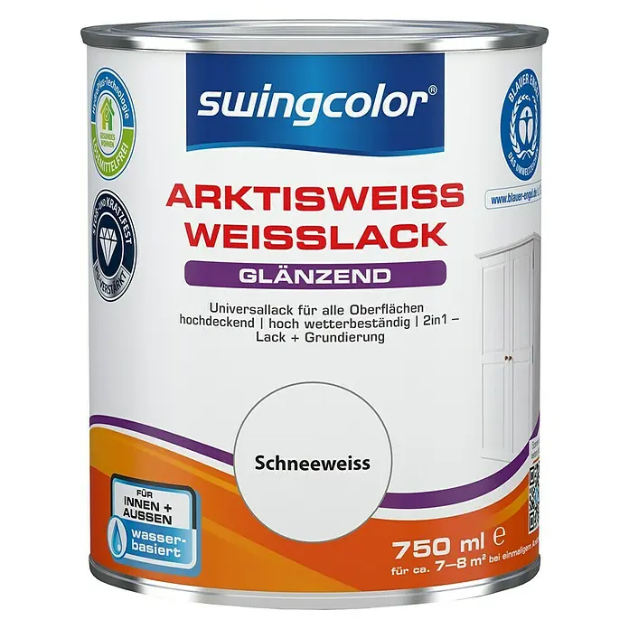 swingcolor Weißlack Arktisweiß - Schneeweiß, 750 ml, Glänzend - Vorderansicht