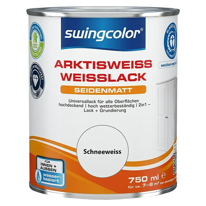 swingcolor Weißlack Arktisweiß - Schneeweiß, 750 ml, Seidenmatt - Vorderansicht