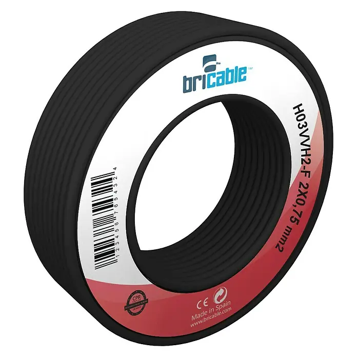 Bricable Cable unipolar Fase - H03VVH2-F2x0,75, 10 m, Negro