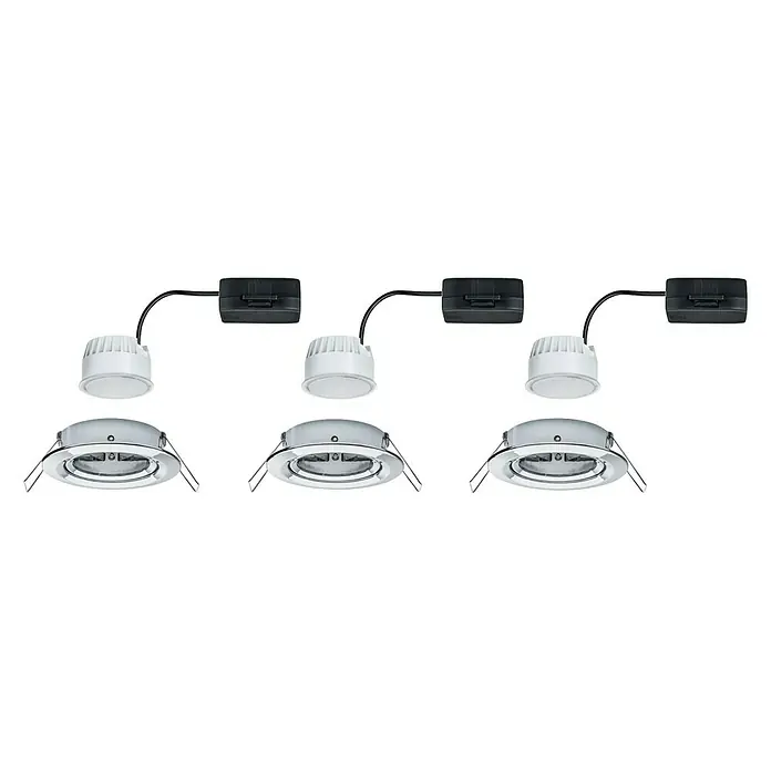 Paulmann LED-Einbauleuchten-Set Nova - 6,5 W, Chrom, 3 Stk., Warmweiß, Durchmesser: 8,4 cm