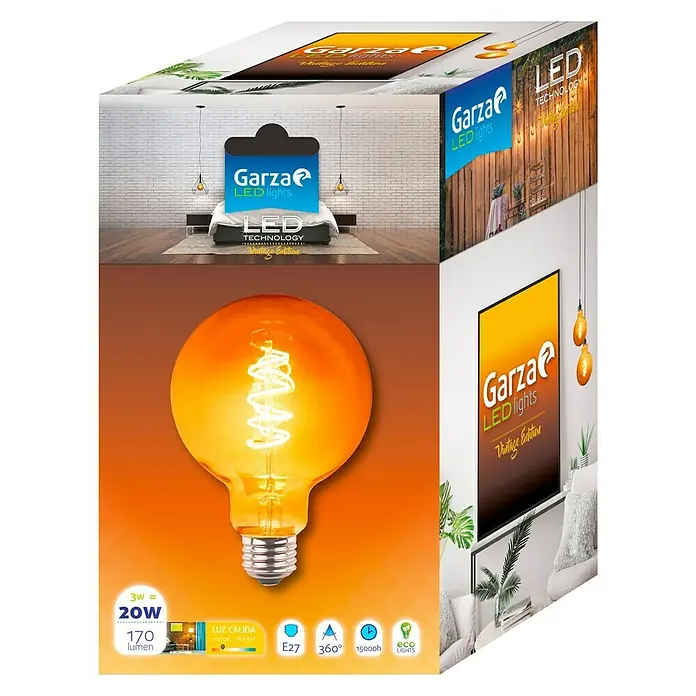 Garza Bombilla LED Vintage - E27, 3 W, Blanco cálido, 170 lm, Espiral