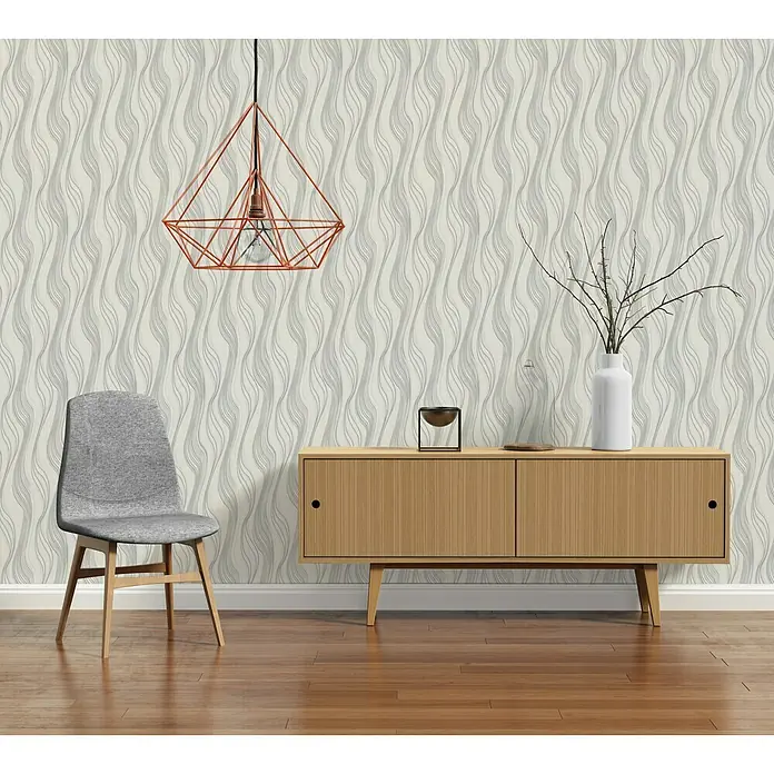 AS Creation Trendwall Vliestapete Welle - Grau/Weiß, Wellen, 10,05 x 0,53 m - Stimmungsaufnahme