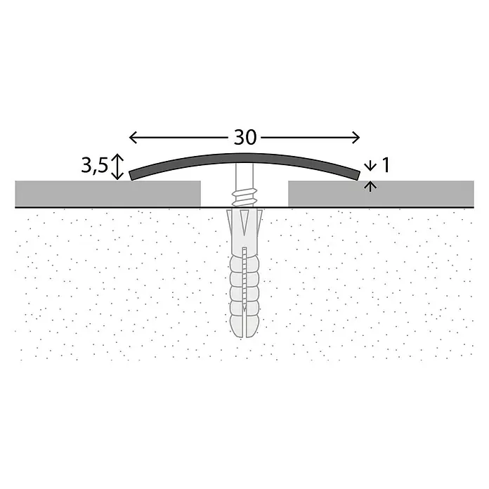 LOGOCLIC Prehodni profil 112 - Plemenito jeklo mat, 2,7 m x 30 mm x 3,5 mm, Vrsta montaže: Vijaki, Z vdolbino v sredini - Posnetek od blizu