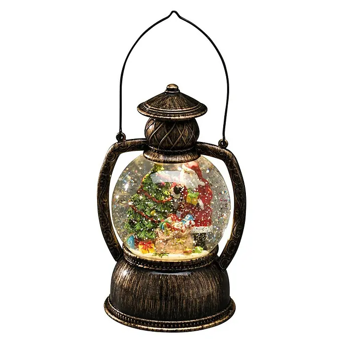 Konstsmide Led-sneeuwlantaarn Bolvormige lantaarn met kerstman - Binnen, 1 lamp, l x b x h: 12,7 x 10,8 x 20 cm, Werkt op batterijen - Vooraanzicht