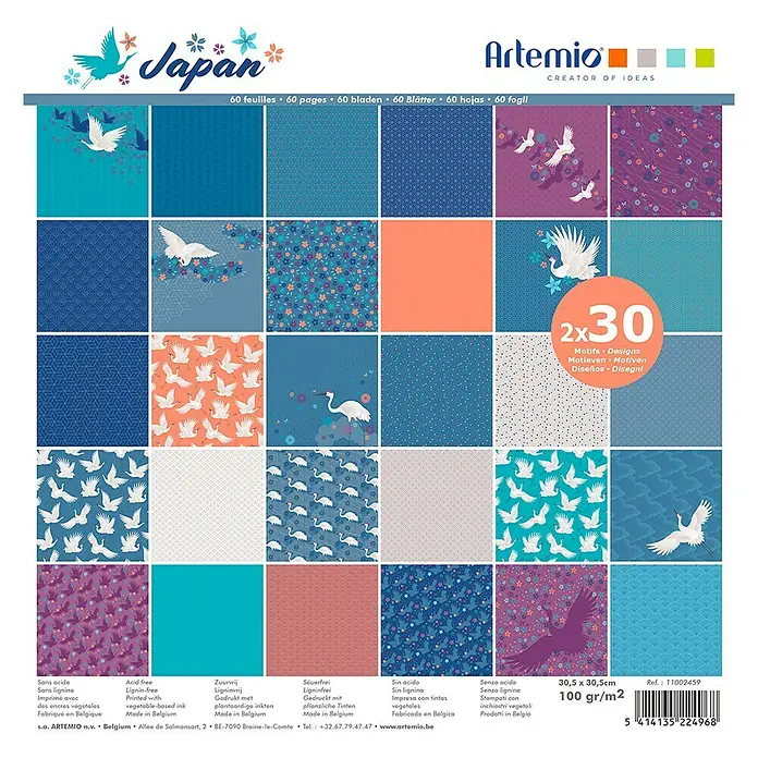 Artemio Pieza decorativa bloque de hojas Japan - 60 pzs., Papel, 30,5 x 30,5 cm