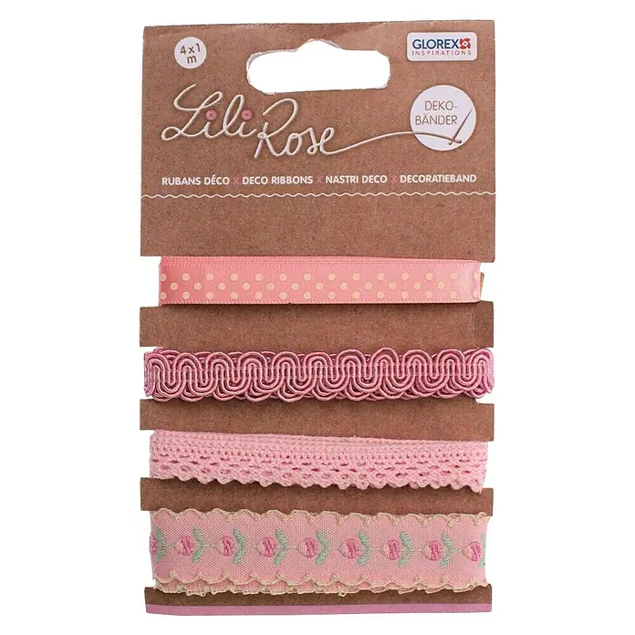 Glorex Bastelband Deko-Bänder - Pink-Mix, 100 cm - Vorderansicht