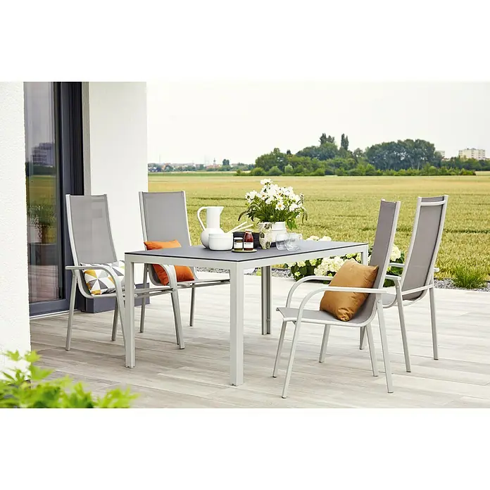 Sunfun Hannah Gartentisch - L x B: 160 x 90 cm, Glas, Grau