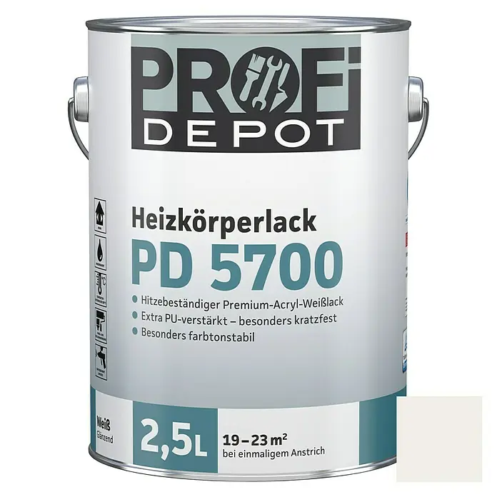 Profi Depot PD Heizkörperlack PD 5700 - Weiß, 2,5 l, Glänzend - Vorderansicht