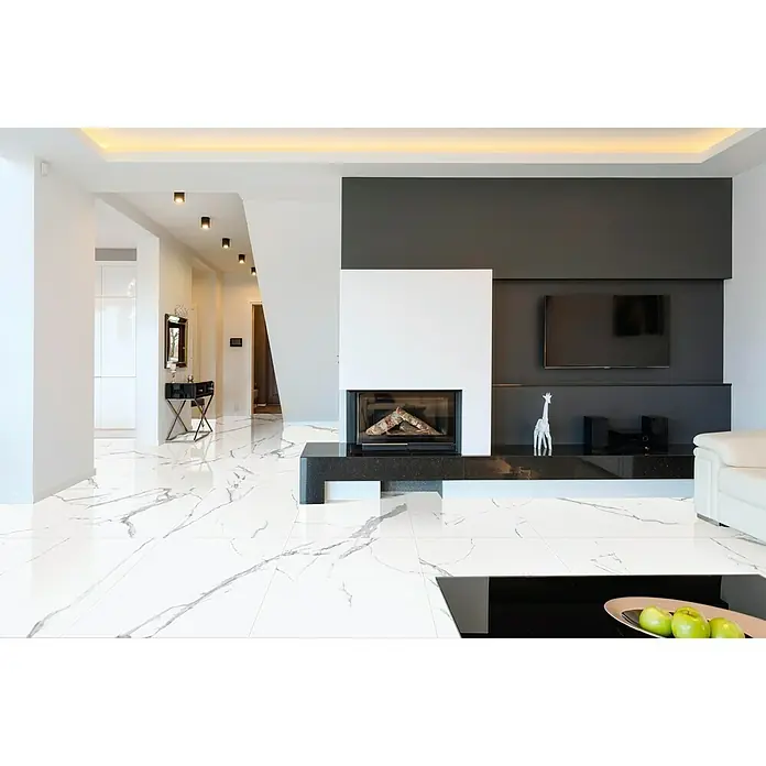 Feinsteinzeugfliese Calacatta - 100 x 100 cm, Weiß, Glänzend