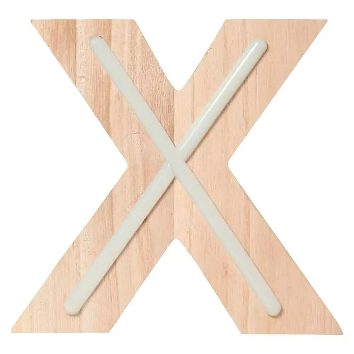 Letra LED neón de madera - X, Madera, Color de luz: Blanco neutro