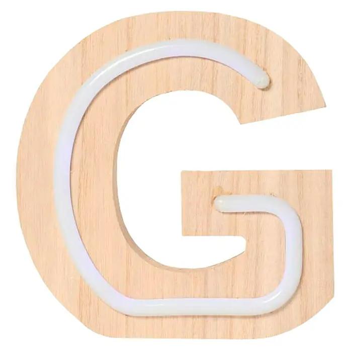 Letra LED neón de madera - G, Madera, Color de luz: Blanco neutro