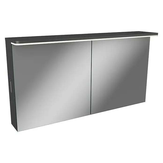Modern 3.0 LED-Spiegelschrank - B x H: 120 x 68,4 cm, Mit Beleuchtung, Spanplatte, Grafit - Linke Seitenansicht