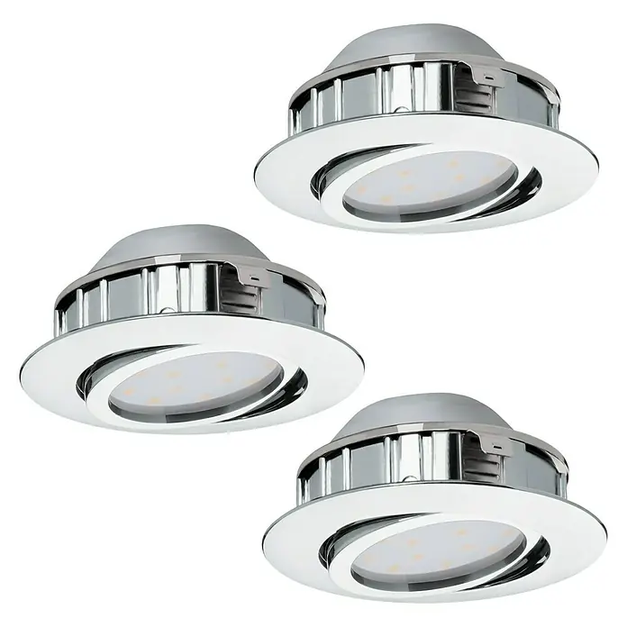 Eglo Set ugradbenih LED svjetiljki Pineda - 6 W, D x Š x V: 8,4 x 8,4 x 4 cm, Krom, 3 Kom., Topla bijela, pomična glava svjetiljke - Pogled sprijeda