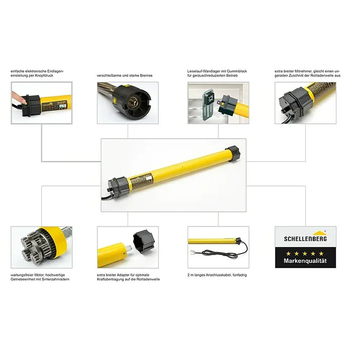 Schellenberg Rohrmotor Maxi Plus 40 - Max. Rollladenfläche: 15 m² bei Kunststoffrollläden, Einbaulänge: 620 mm, Zugkraft: 60 kg