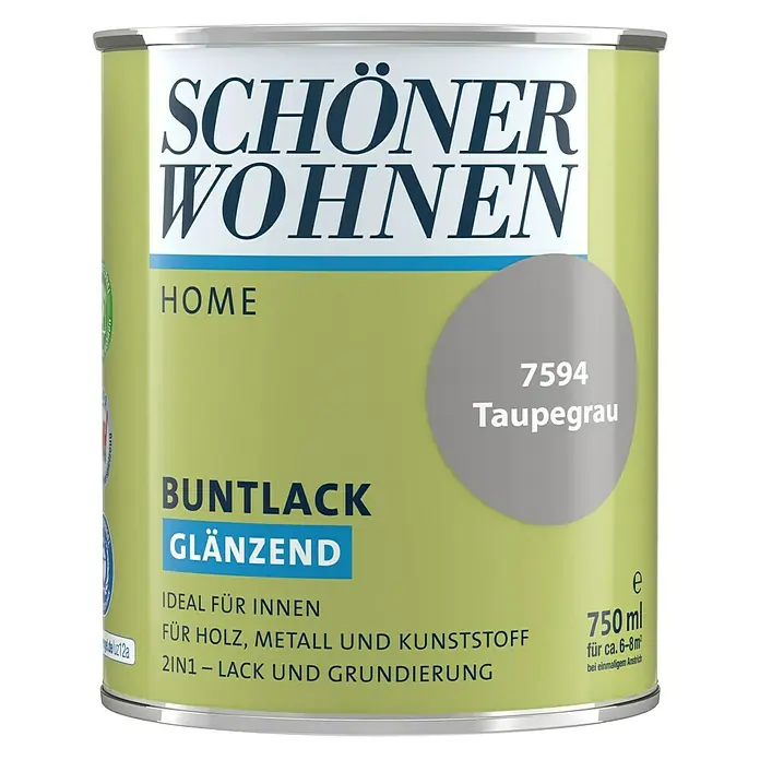 SCHÖNER WOHNEN-Farbe Home Buntlack - Taupegrau, 750 ml, Glänzend - Vorderansicht