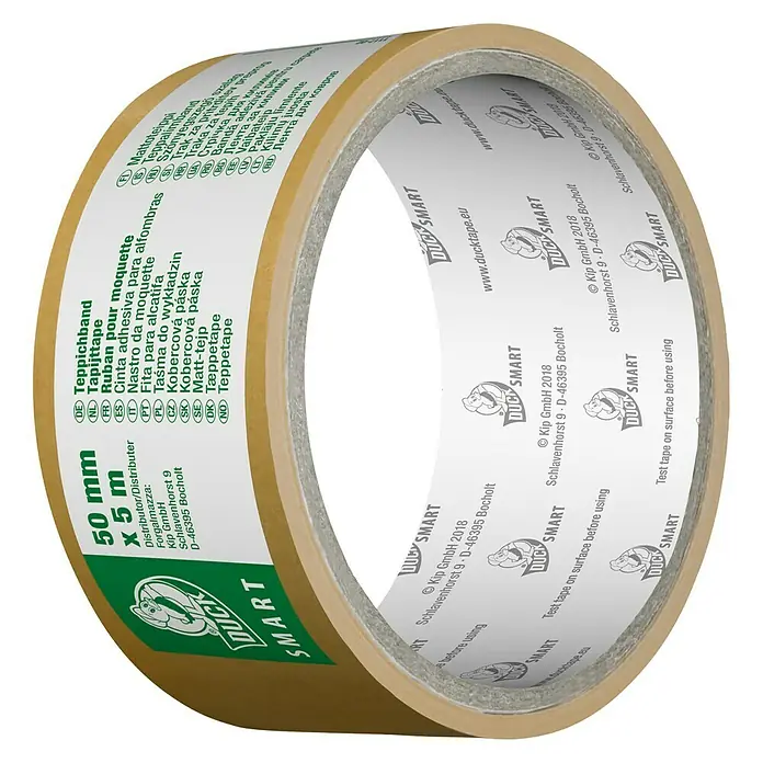 Duck Smart Dvostruko ljepljiva traka za tepih Teppichband - 5 m x 50 mm, Obostrano samoljepljivo, Prikladno za: Tepisi - Pogled s lijeve strane