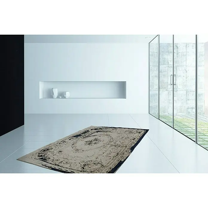 Kayoom Flachgewebeteppich Sitar 740 - Grau/Blau, 170 x 120 cm, 100 % Polyester - Stimmungsaufnahme