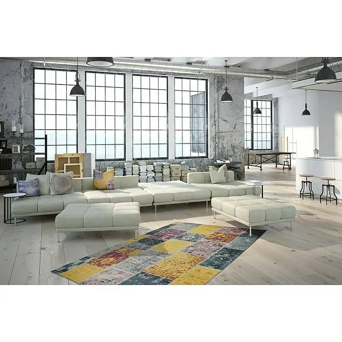 Kayoom Flachgewebeteppich Solitaire 310 - Gelb/Rot/Grau, 290 x 200 cm, 100 % Baumwolle - Stimmungsaufnahme