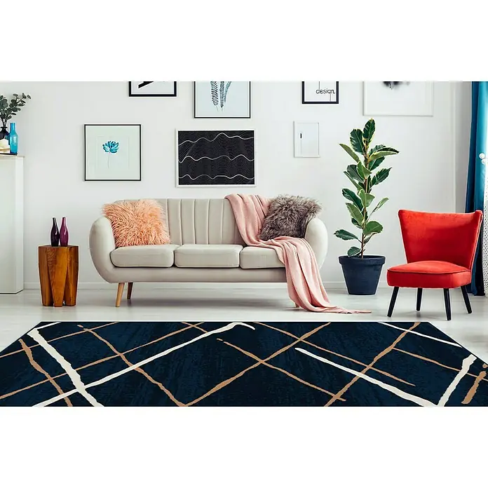 Kayoom Kurzflorteppich Vancouver 110 - Dunkelblau, 150 x 80 cm, 100 % Polypropylen - Stimmungsaufnahme