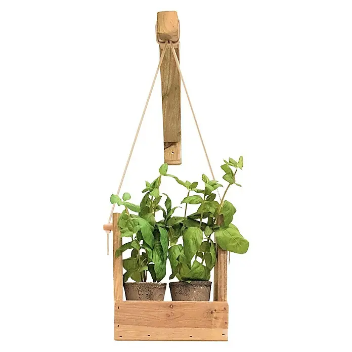 Maceta de pared Vertical Woody - Largo: 28 cm, Natural, 1 Bandeja