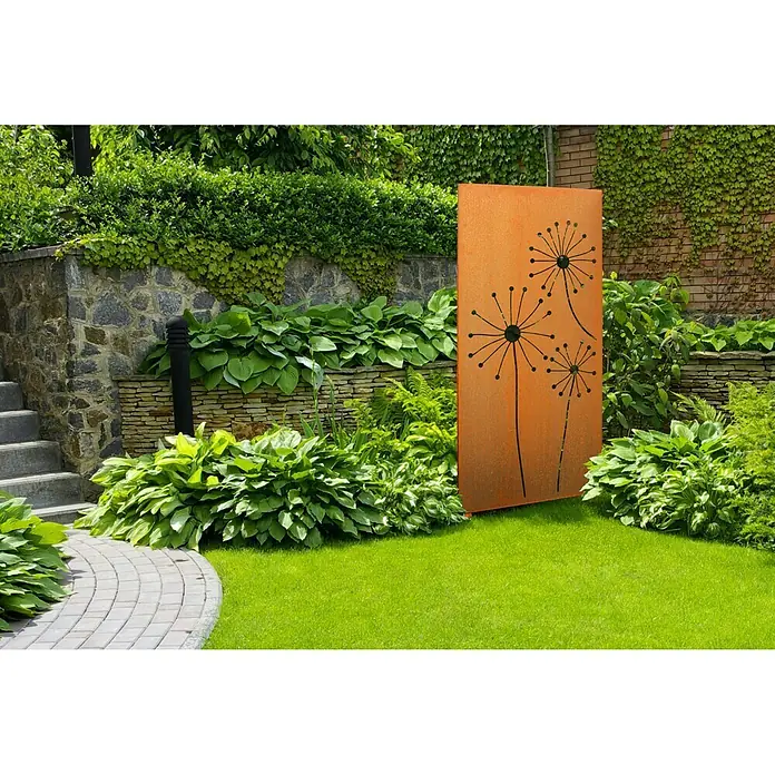 Palatino Space Vertical Sichtschutzelement Stella - 87 x 180 cm, Cortenstahl, Motiv: Blüten, Edelrost - Stimmungsaufnahme