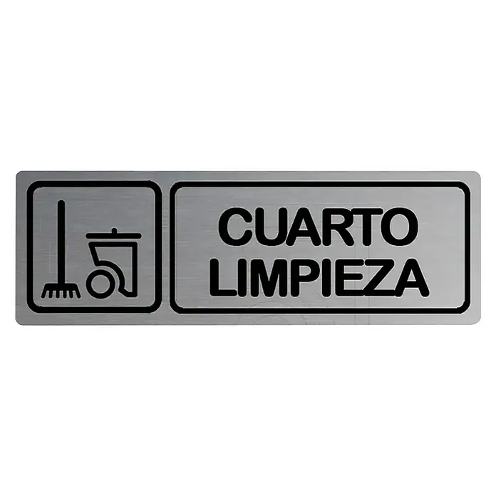 Rótulo - Plateado/Negro, Sala de limpieza, 18 x 5 cm