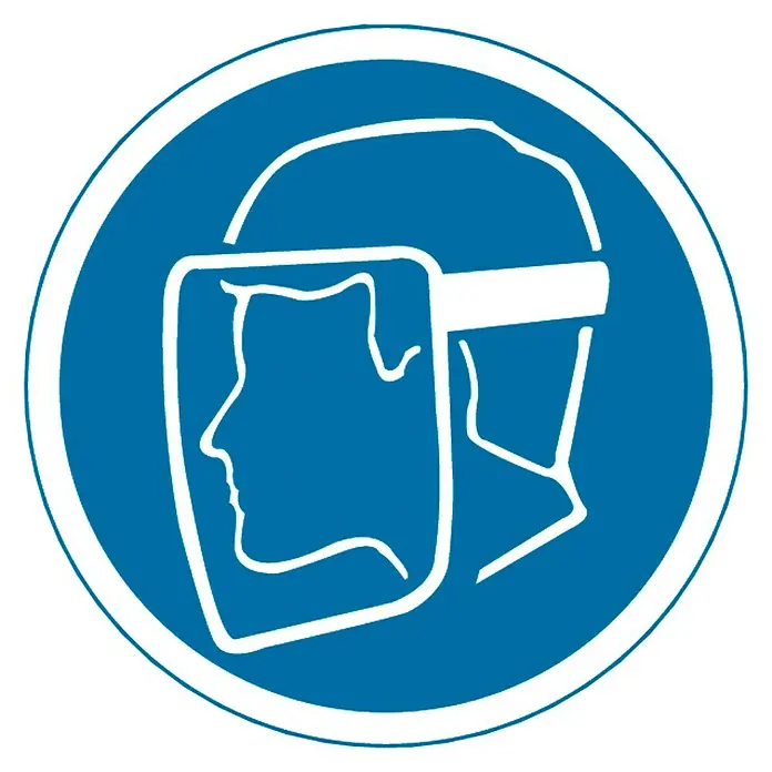 Cartel - Azul/Blanco, Uso obligatorio de pantalla de seguridad, 5 x 5 cm