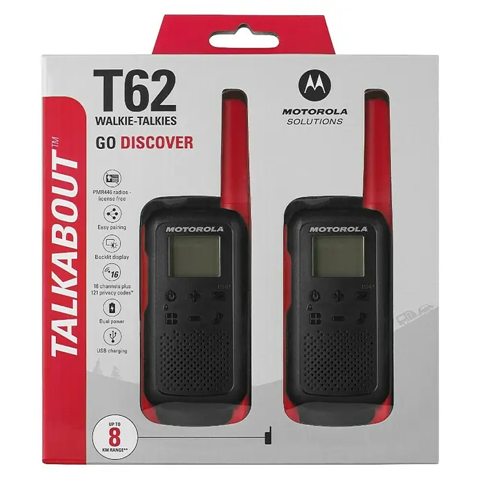 Motorola Solutions Walkie Talkie Talkabout T62 - Reichweite ca.: 8 km, Rot/Schwarz - Vorderansicht