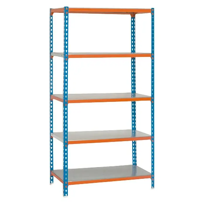 Simonrack Simonclick Estantería metálica Superplus - L x An x Al: 50 x 110 x 200 cm, Capacidad de carga: 180 kg/balda, Número de baldas: 5 ud., Inserción, Azul/Naranja