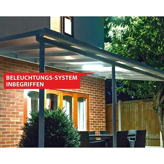 Terrassenüberdachung Tuscany LED - Tiefe: 3 m, B x H: 5,46 x 2,1 m, Anthrazitgrau