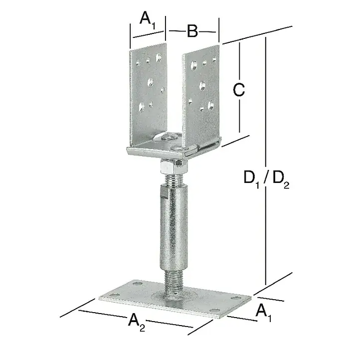 Vormann Verstellbarer Stützenschuh - L x B x H: 150 x 140 x 115 mm, Stahl, Verzinkt