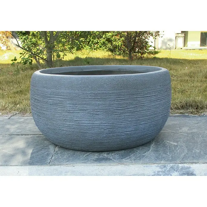 Pflanzschale rund Visby - Außenmaß (Ø x H): 53,5 x 25,5 cm, Verbundwerkstoff, Hellgrau