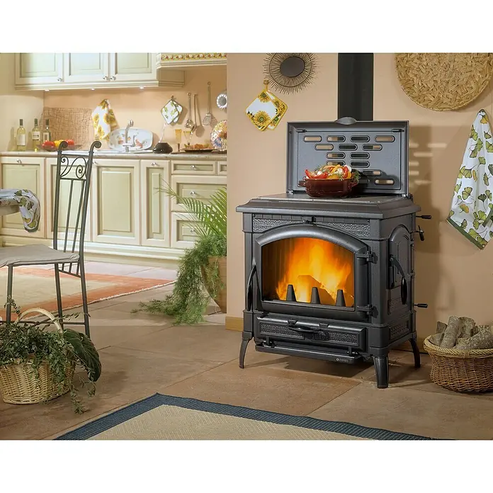 La Nordica Kaminofen Isotta Evo - 11,9 kW, Raumheizvermögen: 338 m³, Mit Kochplatte, Schwarz