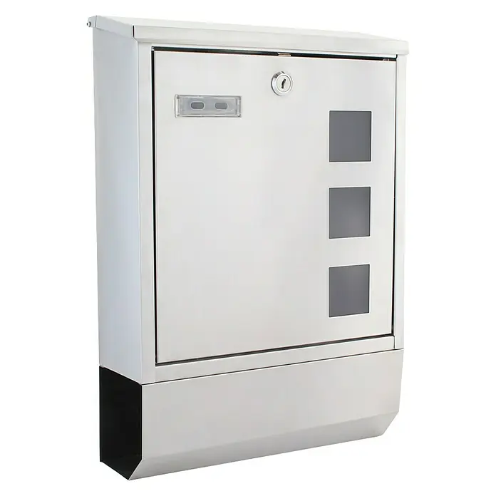Rottner Briefkasten Corto Inox - Edelstahl, 43,5 x 30 x 10 cm, Silber, Format Einwurf: 268 x 35 mm