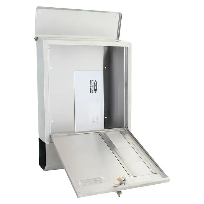 Rottner Briefkasten Corto Inox - Edelstahl, 43,5 x 30 x 10 cm, Silber, Format Einwurf: 268 x 35 mm