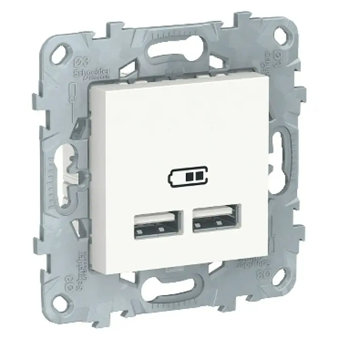 Schneider Electric New Unica Toma USB - Blanco polar, x 2, Plástico, Montaje en la pared