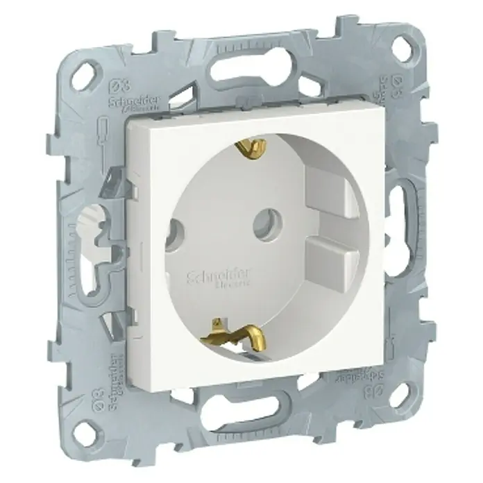 Schneider Electric New Unica Enchufe - Blanco polar, 2 Polos + Toma Tierra, Plástico, Montaje en la pared